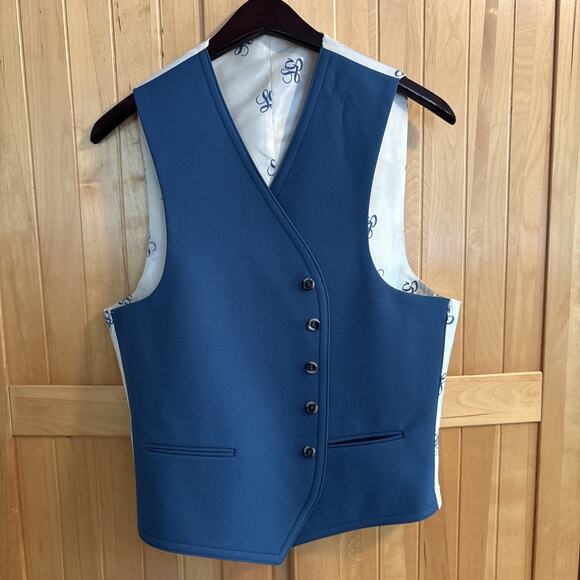 Vintage Teal Men's Waistcoat - Asymmetrical Curved Closure Vest - Blue Large